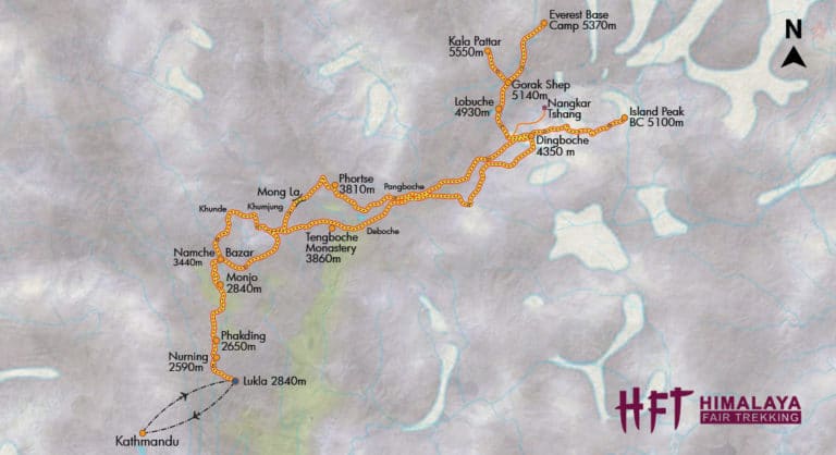 Nepal: Trek über den Chukhung Ri zum Island Peak (T131) Tourenverlauf/Map