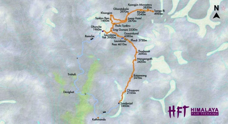 Nepal: Große Langtang-Durchquerung (T141) Tourenverlauf/Map