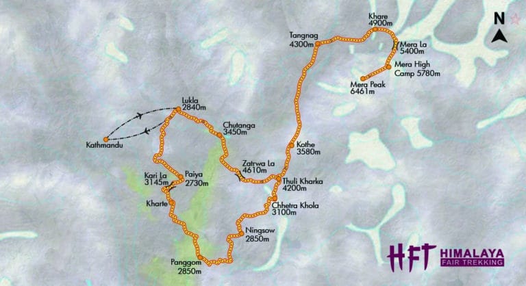 Nepal: Expeditionstrek zum Mera Peak (T133) Tourenverlauf/Map/Itinery