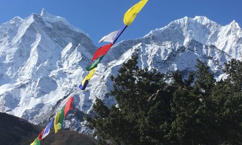 Nepal, Everest-Gebiet, Everest Base Camp Trek, Ama Dablam Base Camp Trek, Blick auf Kantega und Thamserku