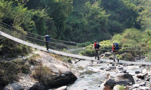 Nepal, Langtang, Hängebrücke