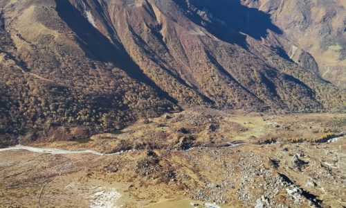 Nepal | Langtang Trek: Blick auf Langtang Village von Kyanjin Gompa